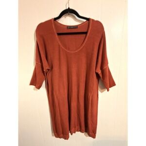PERUVIAN CONNECTION Burnt Orange Knit Sweater Dress XL Wide Neck Bell Sleeve